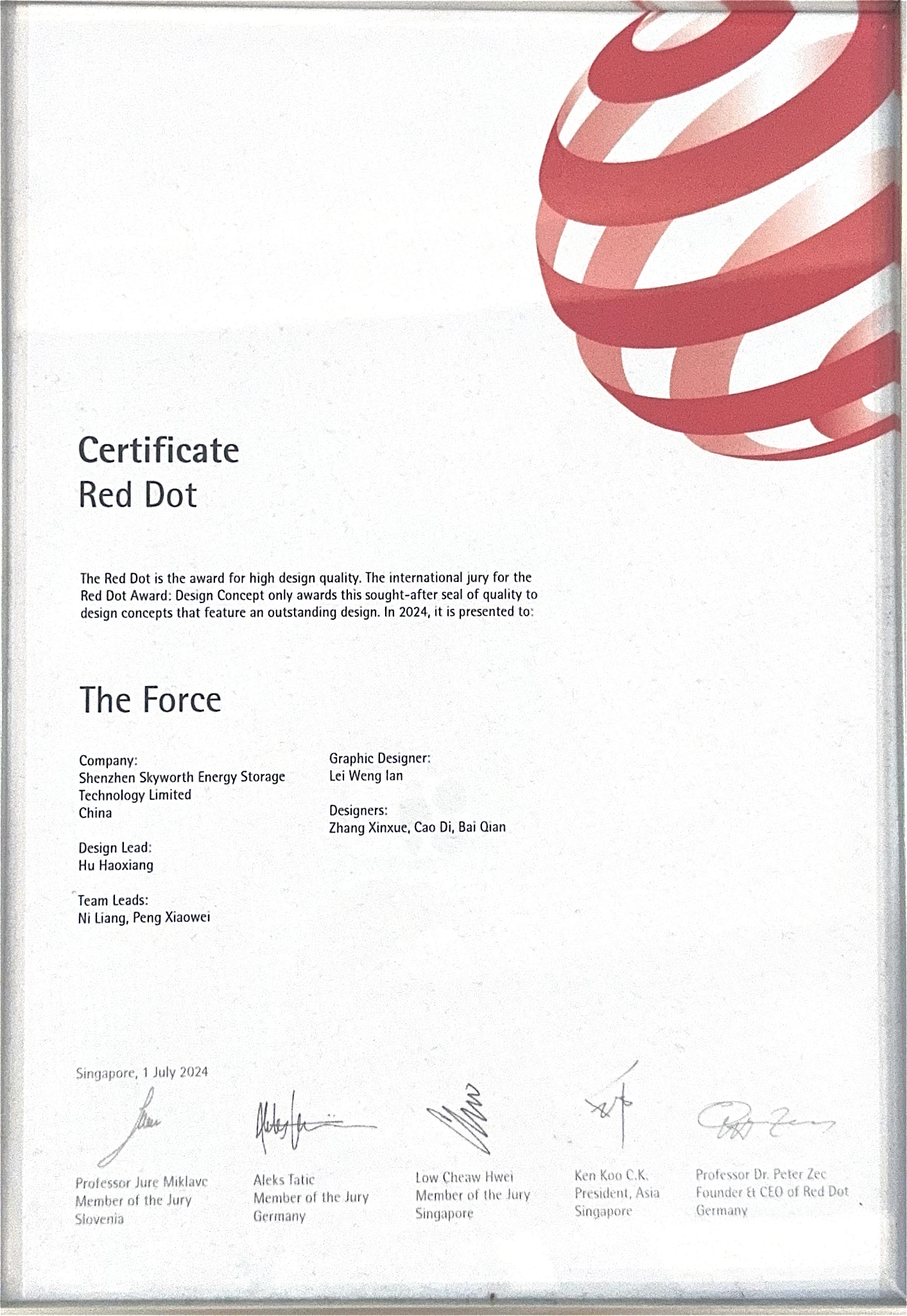 Red Dot Design Concept Award — The Force